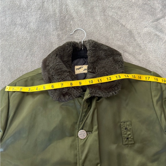 Vintage 1960s Tuffy Jac Olive Bomber Jacket Faux Fur Collar Talon Zipper Men L - Picture 8 of 15